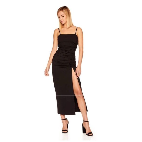 Susana Monaco Black Thin Strap Ruched Side Slit Dress Size M Party Cocktail Sexy - Picture 1 of 10
